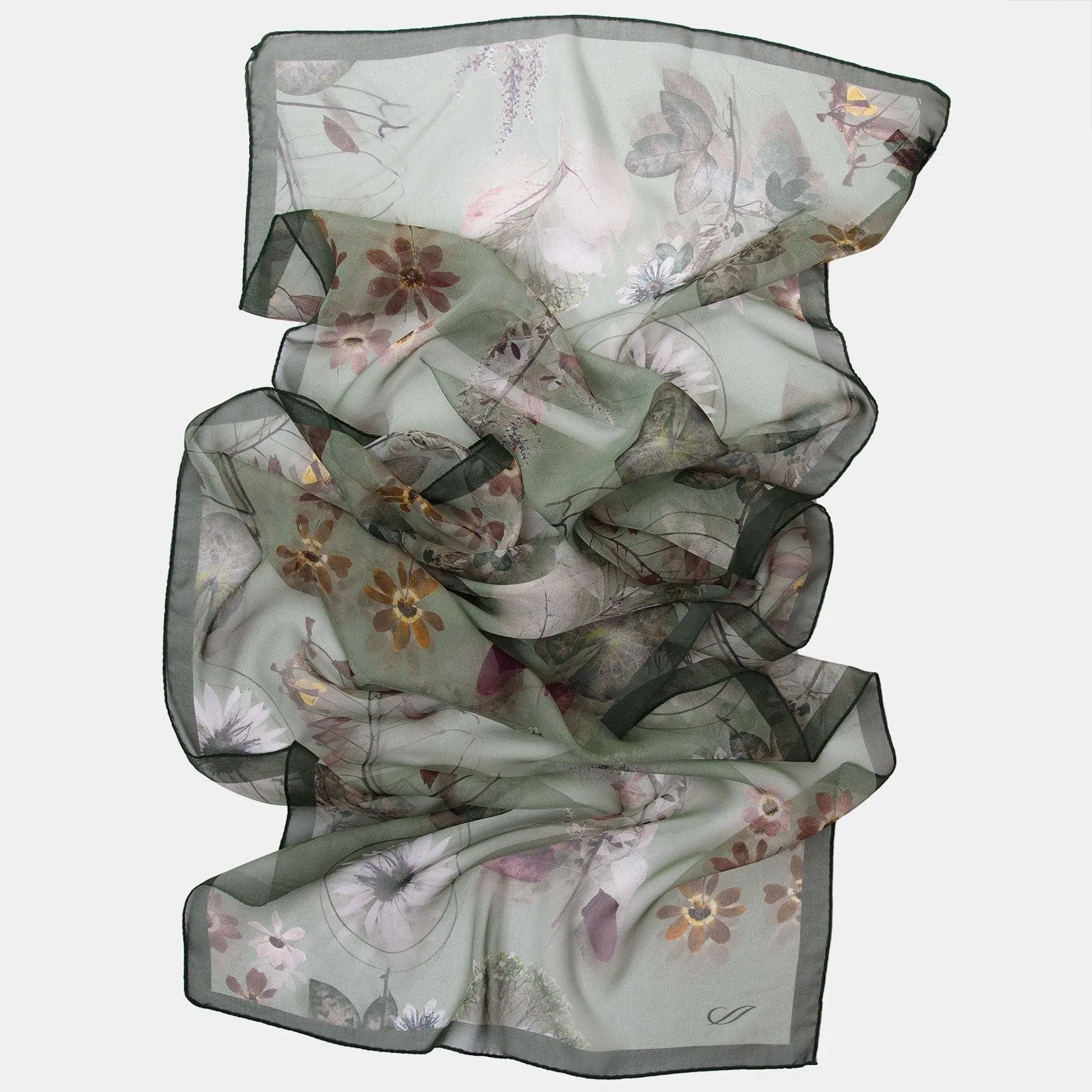 Botanica -  Long Sheer Silk Scarf - Green