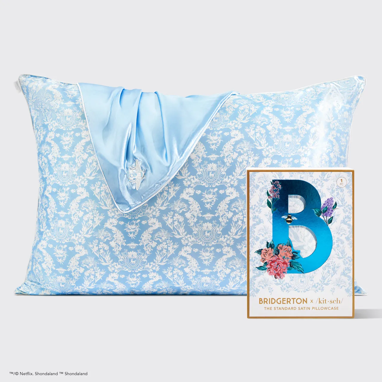 Bridgerton x Kitsch Satin Pillowcase - Toile De Blue