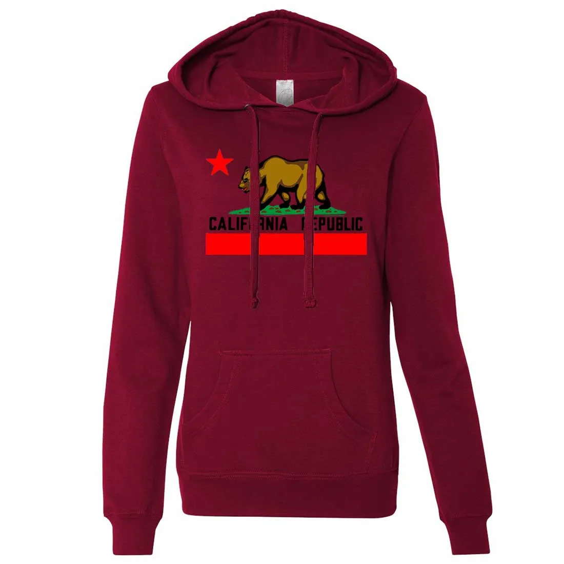 Cali Republic Borderless Bear Flag Black Text Ladies Lt./Wt. Hoodie