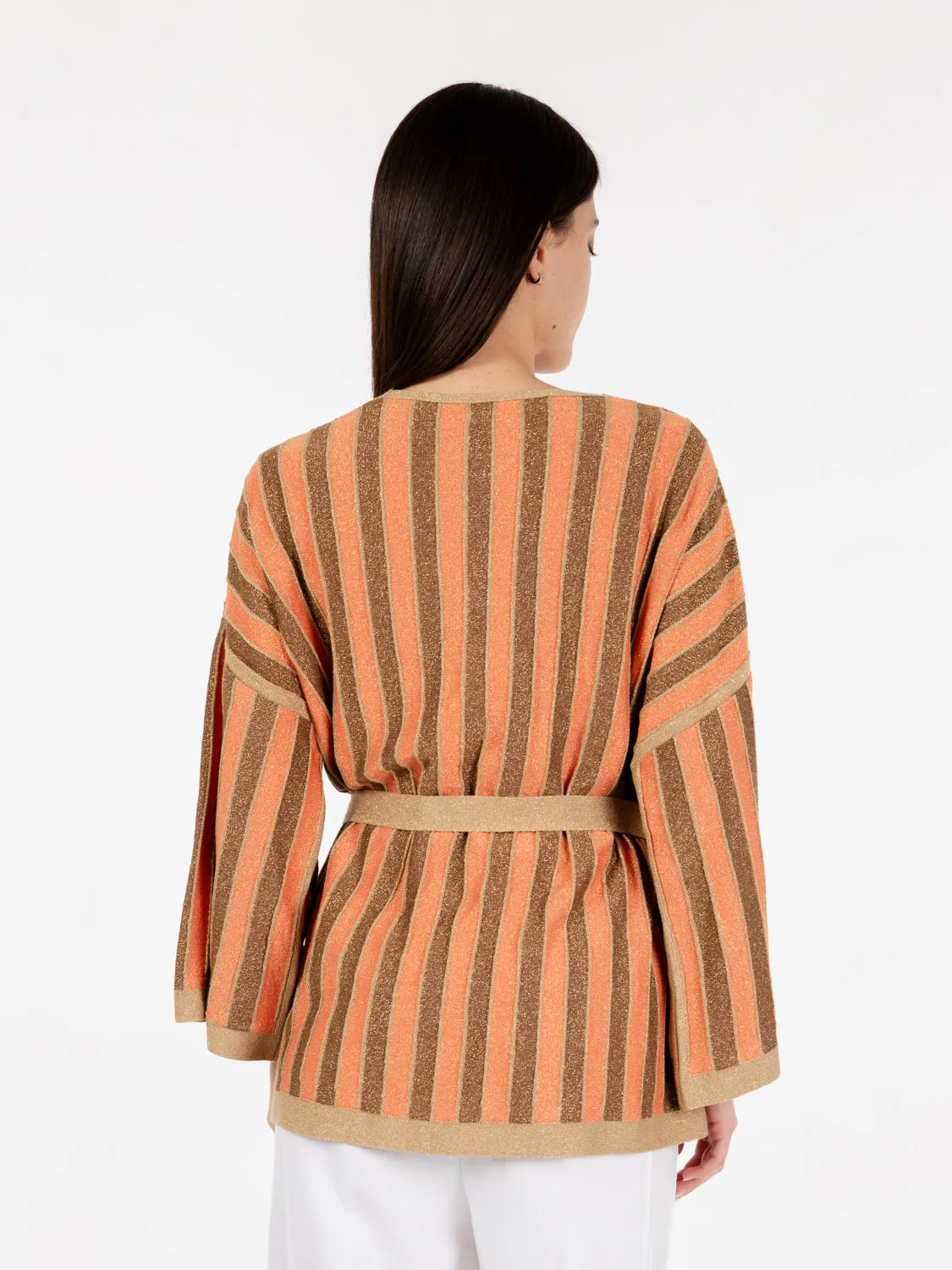 Cardigan aperto lurex orange / bronze / tan gold