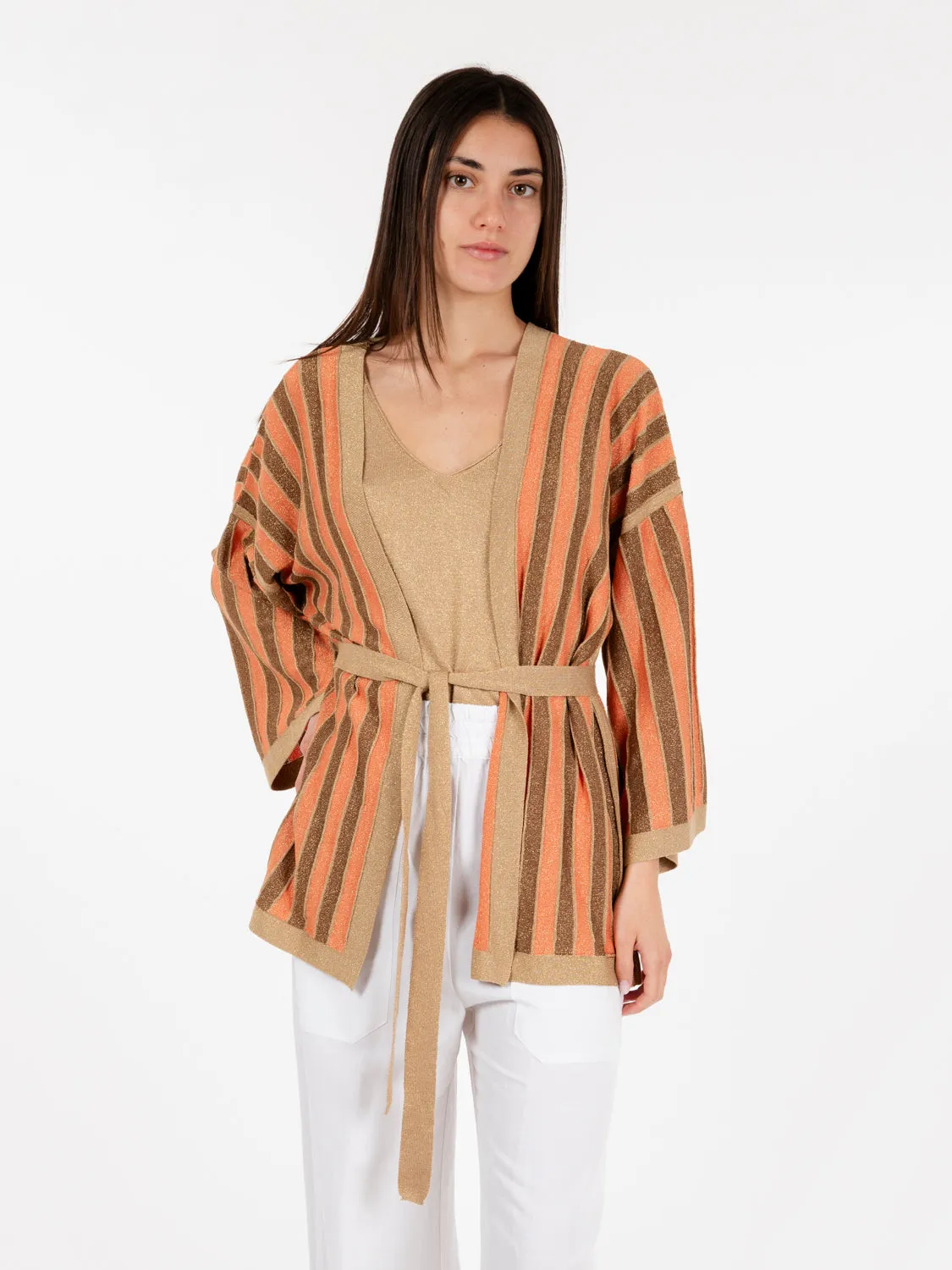 Cardigan aperto lurex orange / bronze / tan gold