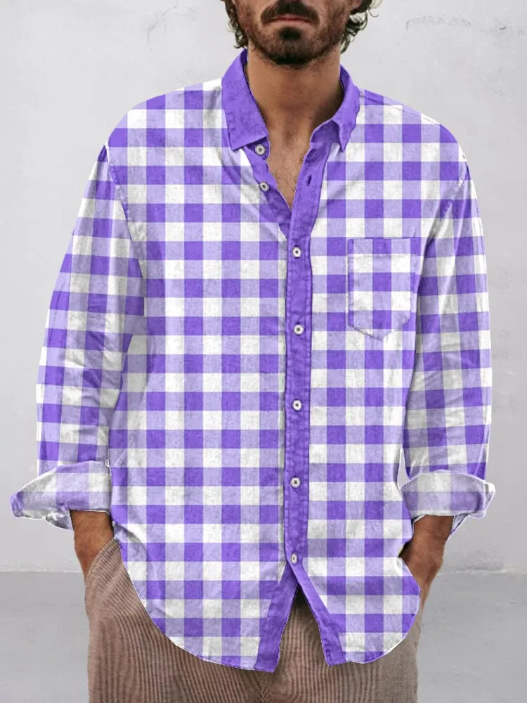 Casual Plaid Cotton Linen Shirt