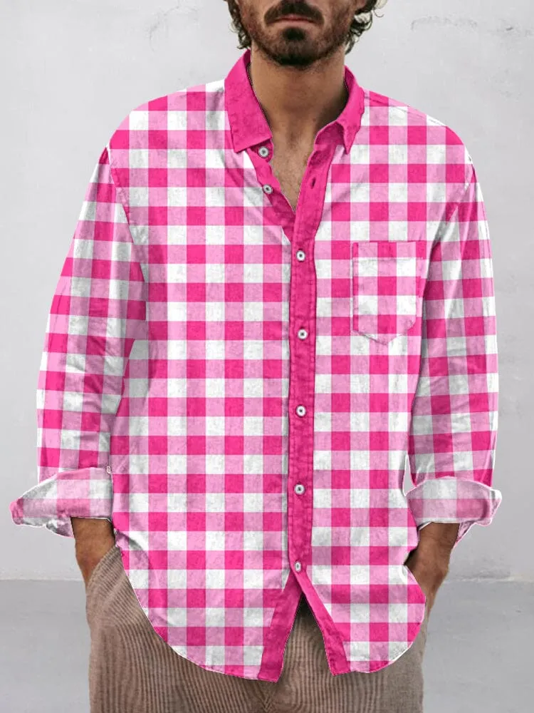 Casual Plaid Cotton Linen Shirt