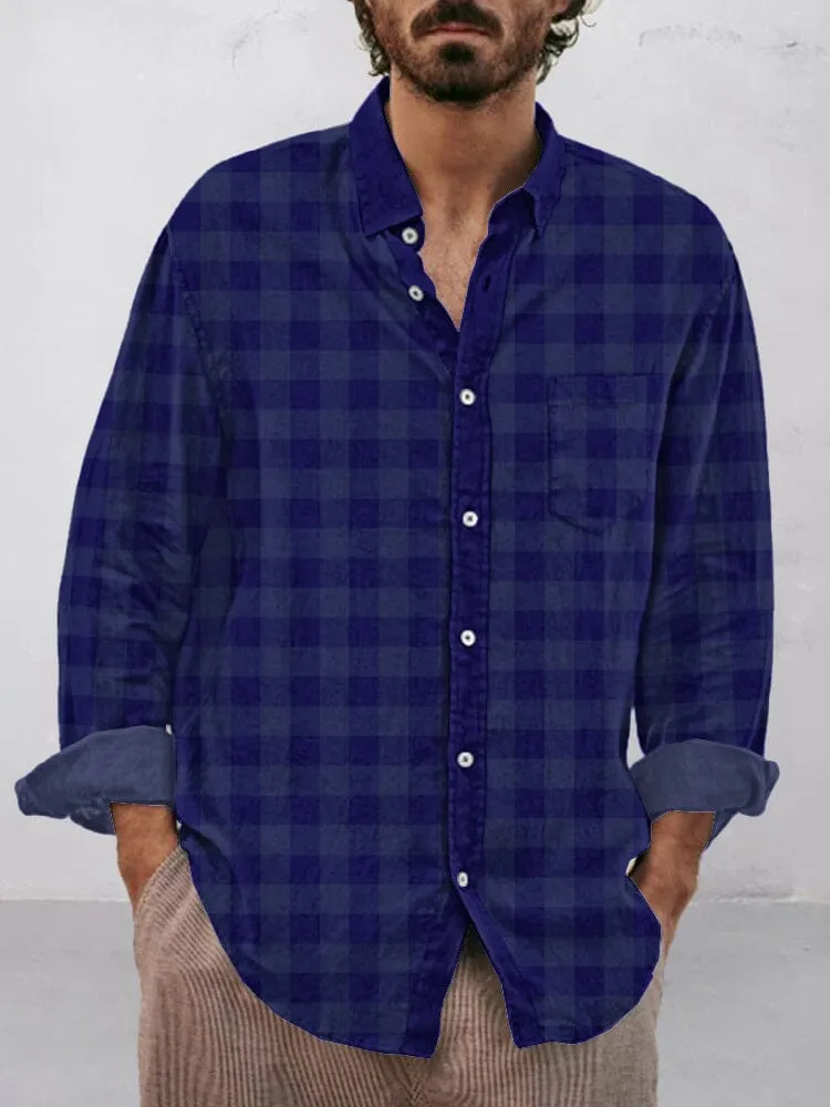 Casual Plaid Cotton Linen Shirt