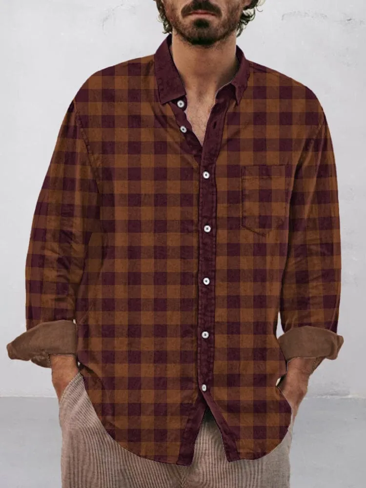 Casual Plaid Cotton Linen Shirt