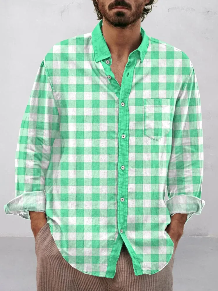 Casual Plaid Cotton Linen Shirt