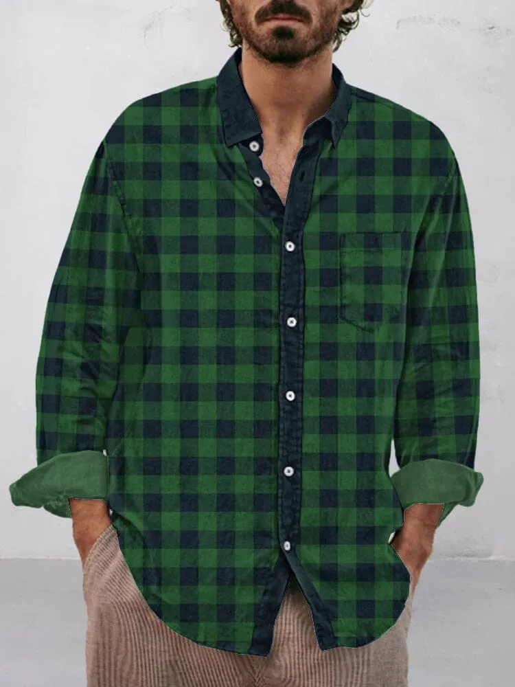 Casual Plaid Cotton Linen Shirt