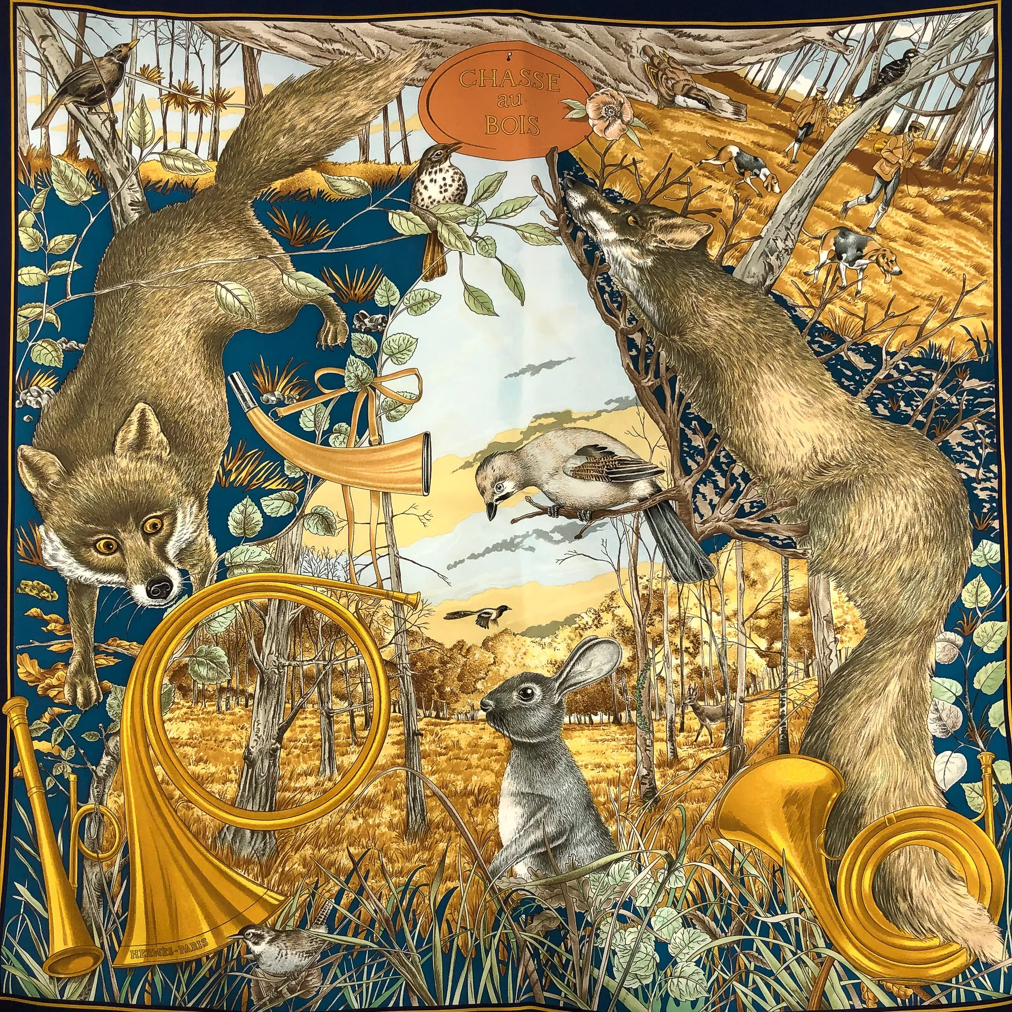 Chasse au Bois Hermes Scarf by Carl de Parcevaux 90 cm Silk