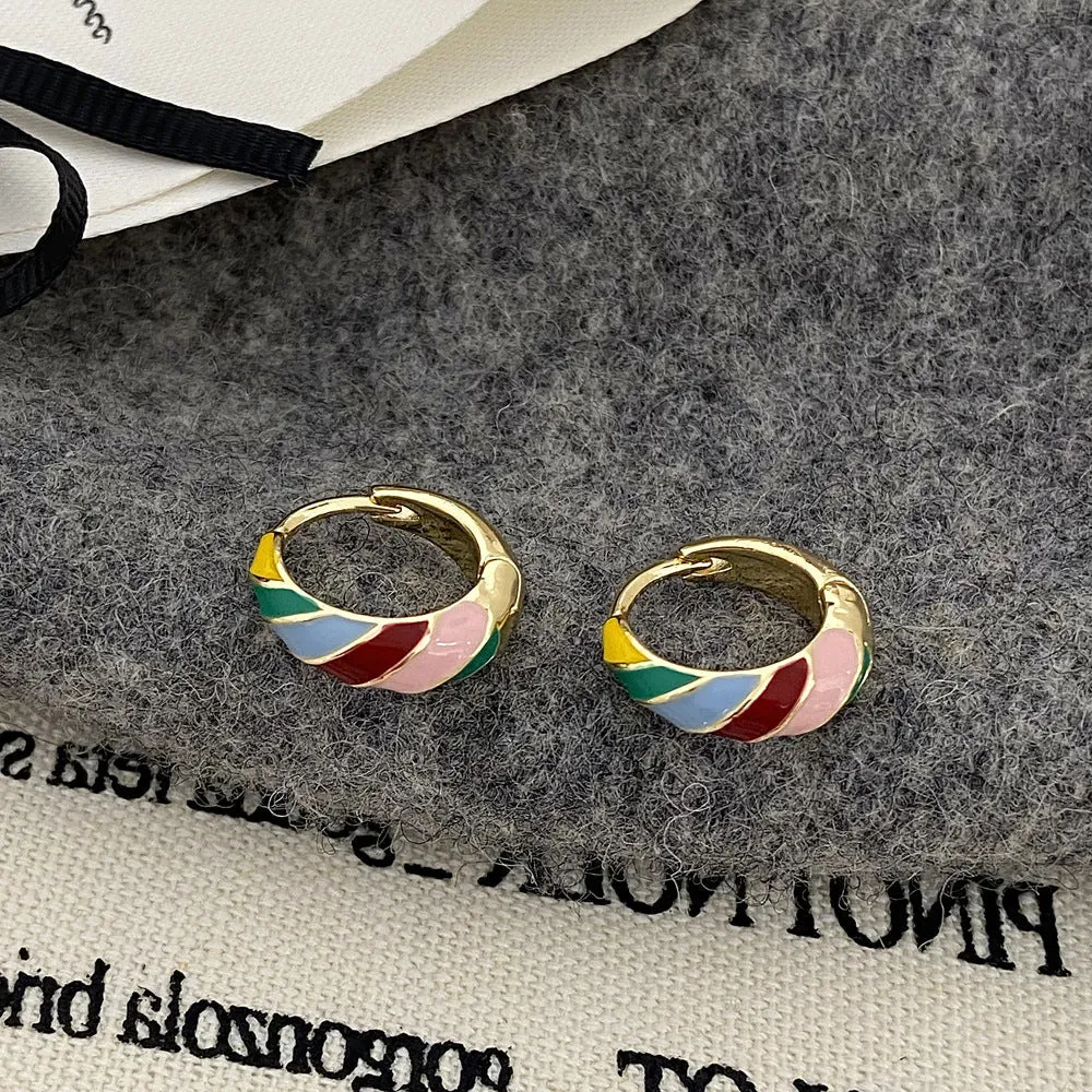 Color Block Enamel MultiColoured Hoop Earrings JLT12747