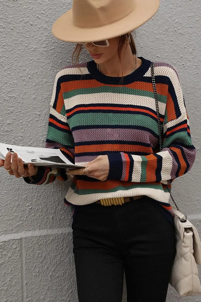 COLORED STRIPE KNIT SWEATER TOP