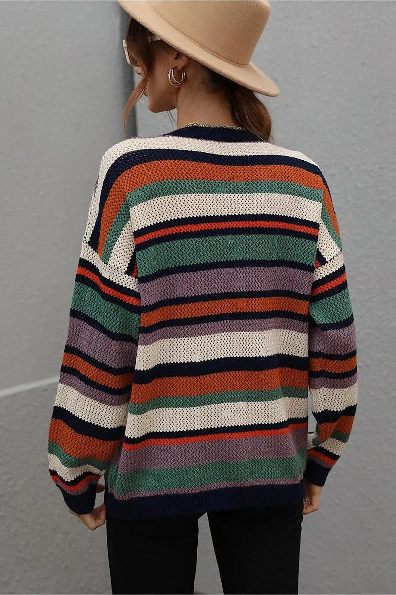 COLORED STRIPE KNIT SWEATER TOP