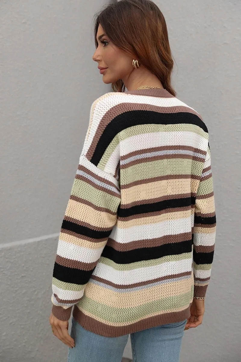 COLORED STRIPE KNIT SWEATER TOP