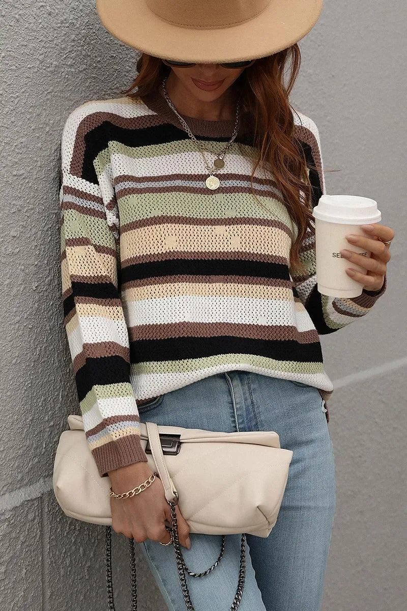 COLORED STRIPE KNIT SWEATER TOP