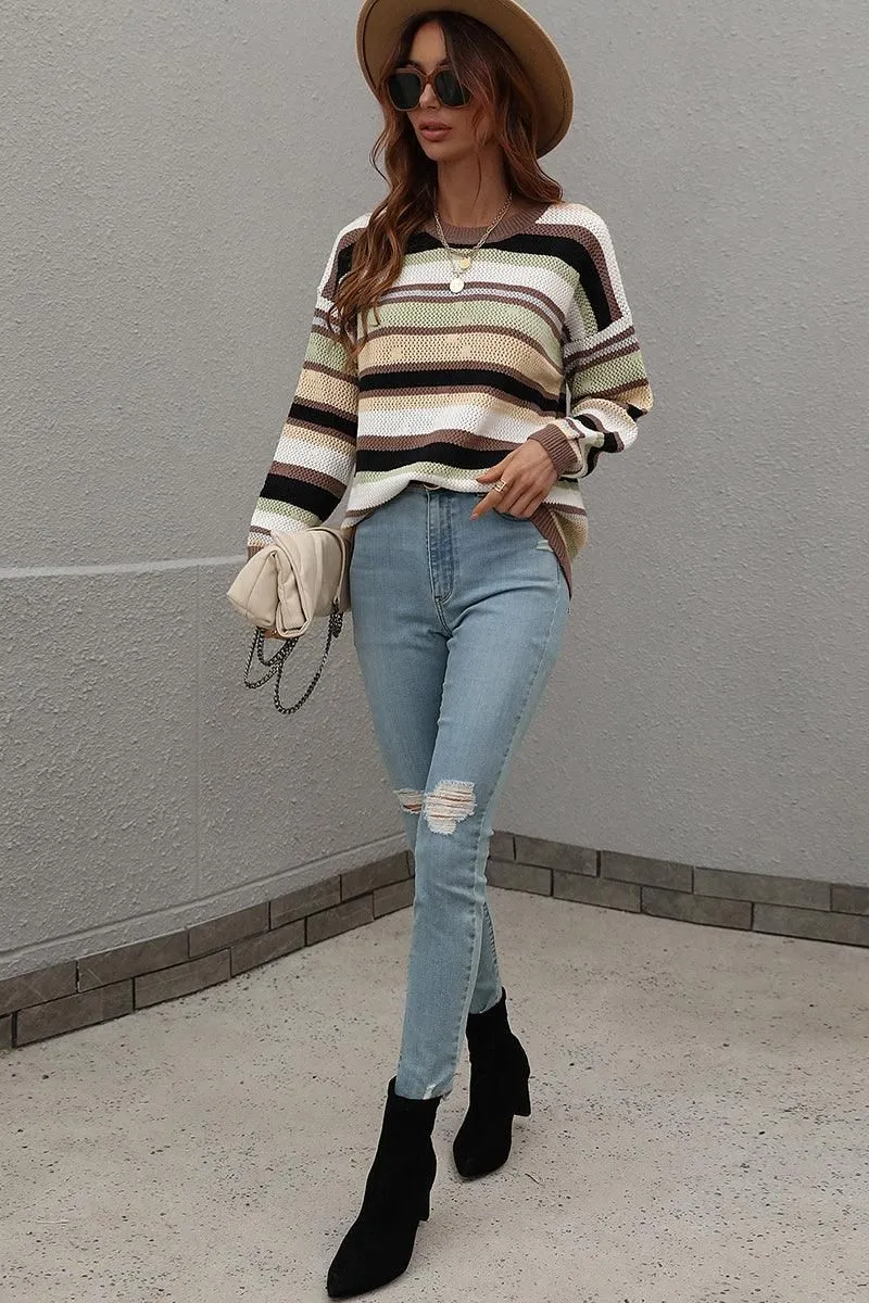 COLORED STRIPE KNIT SWEATER TOP