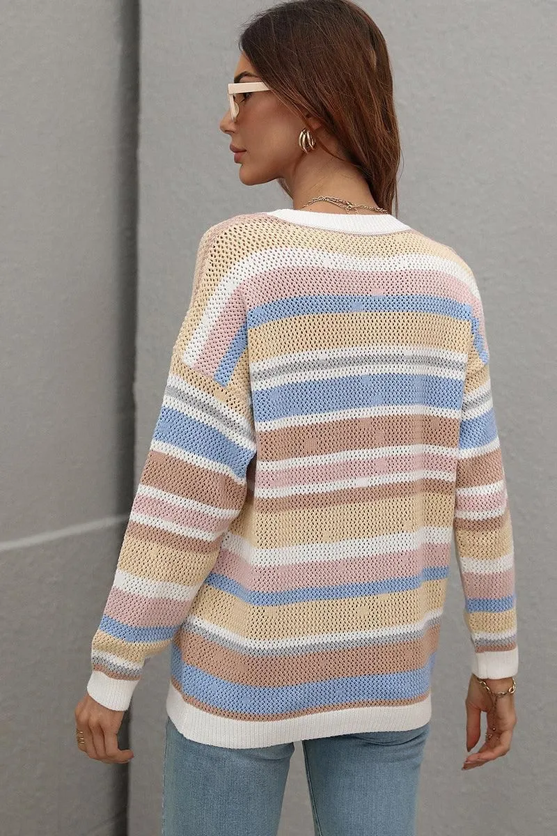 COLORED STRIPE KNIT SWEATER TOP