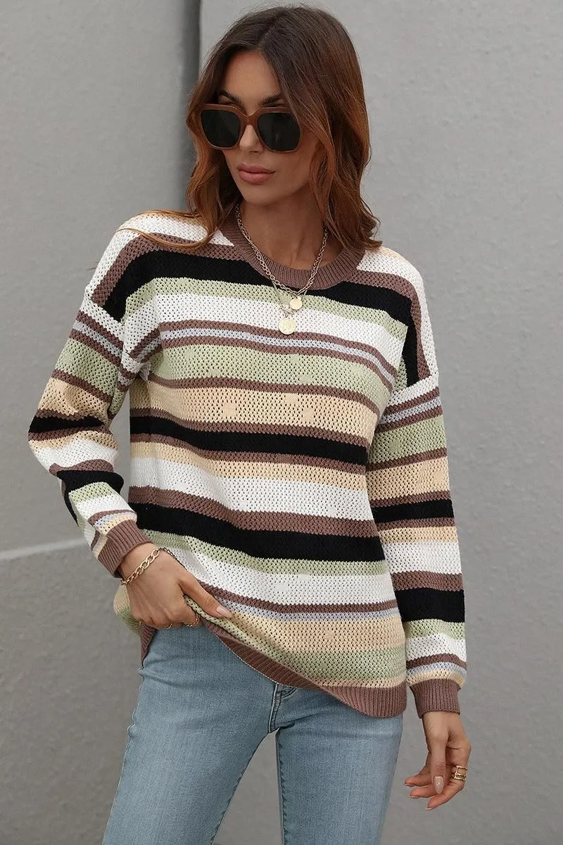 COLORED STRIPE KNIT SWEATER TOP