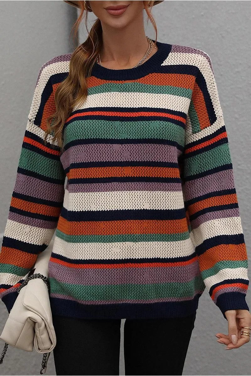 COLORED STRIPE KNIT SWEATER TOP