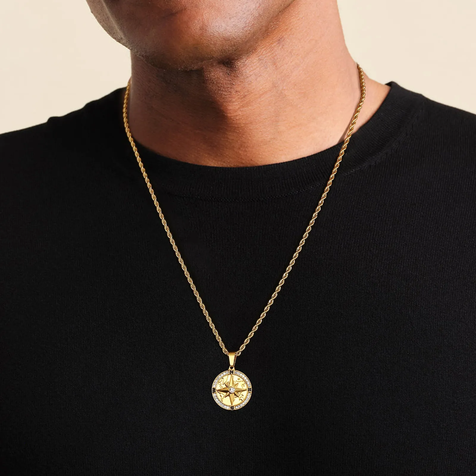 Compass Coin Pendant Necklace for Men CPDT