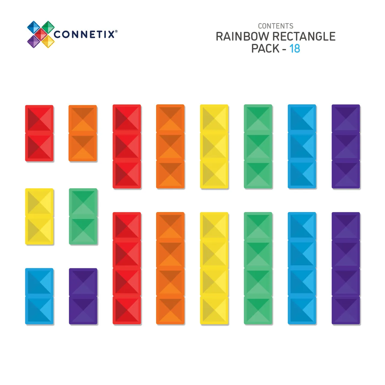 Connetix Tiles - 18 Piece Rectangle Set | Rainbow