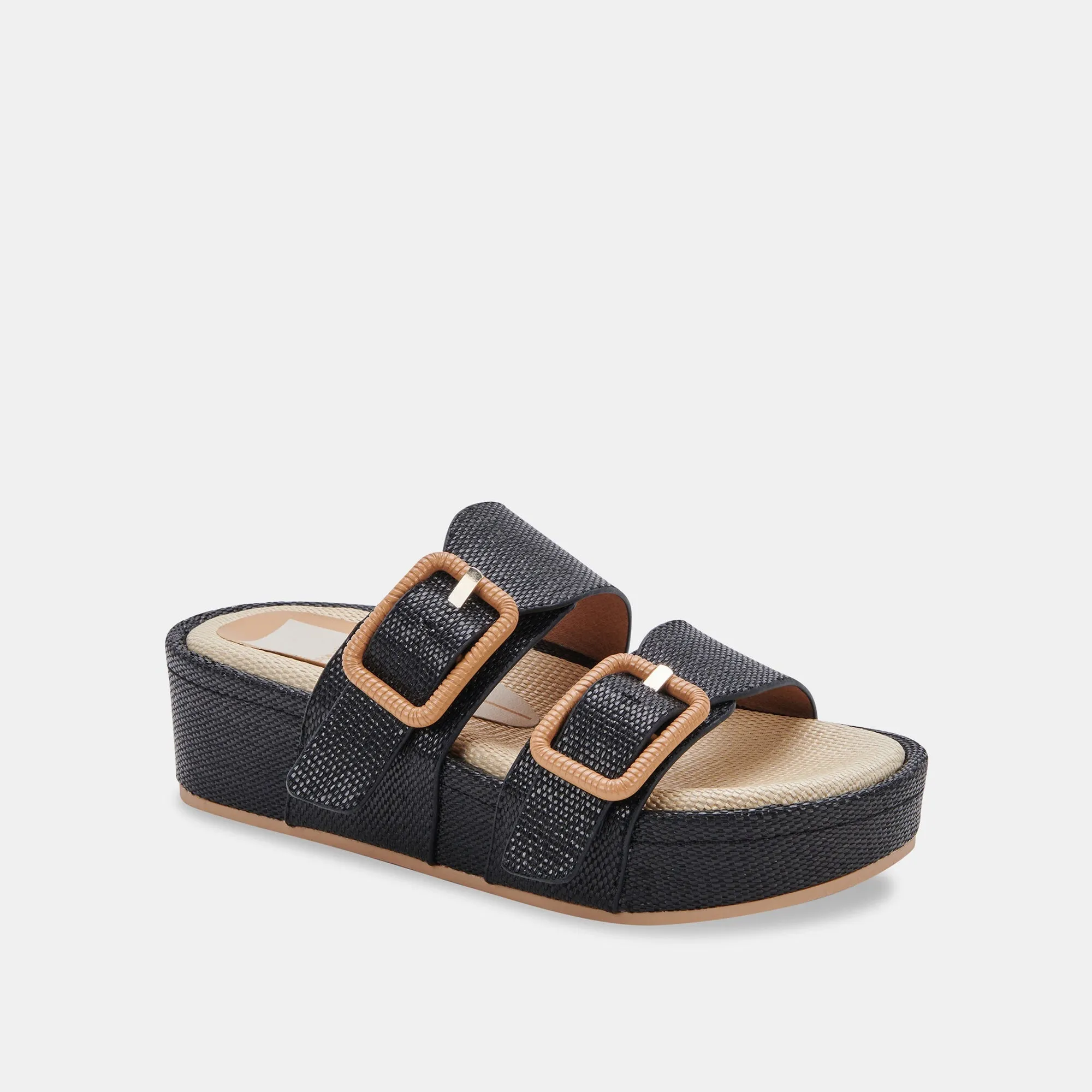 CORYN SANDALS BLACK RAFFIA - re:vita