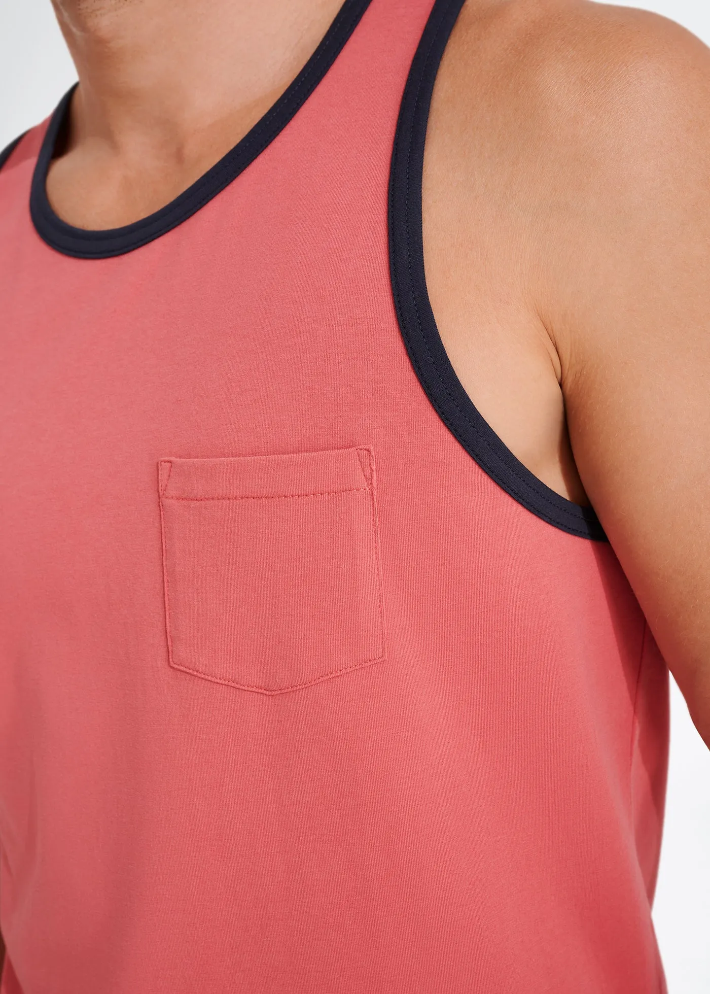 Cotton Stretch Ringer Pocket Tank | Crimson w/Navy