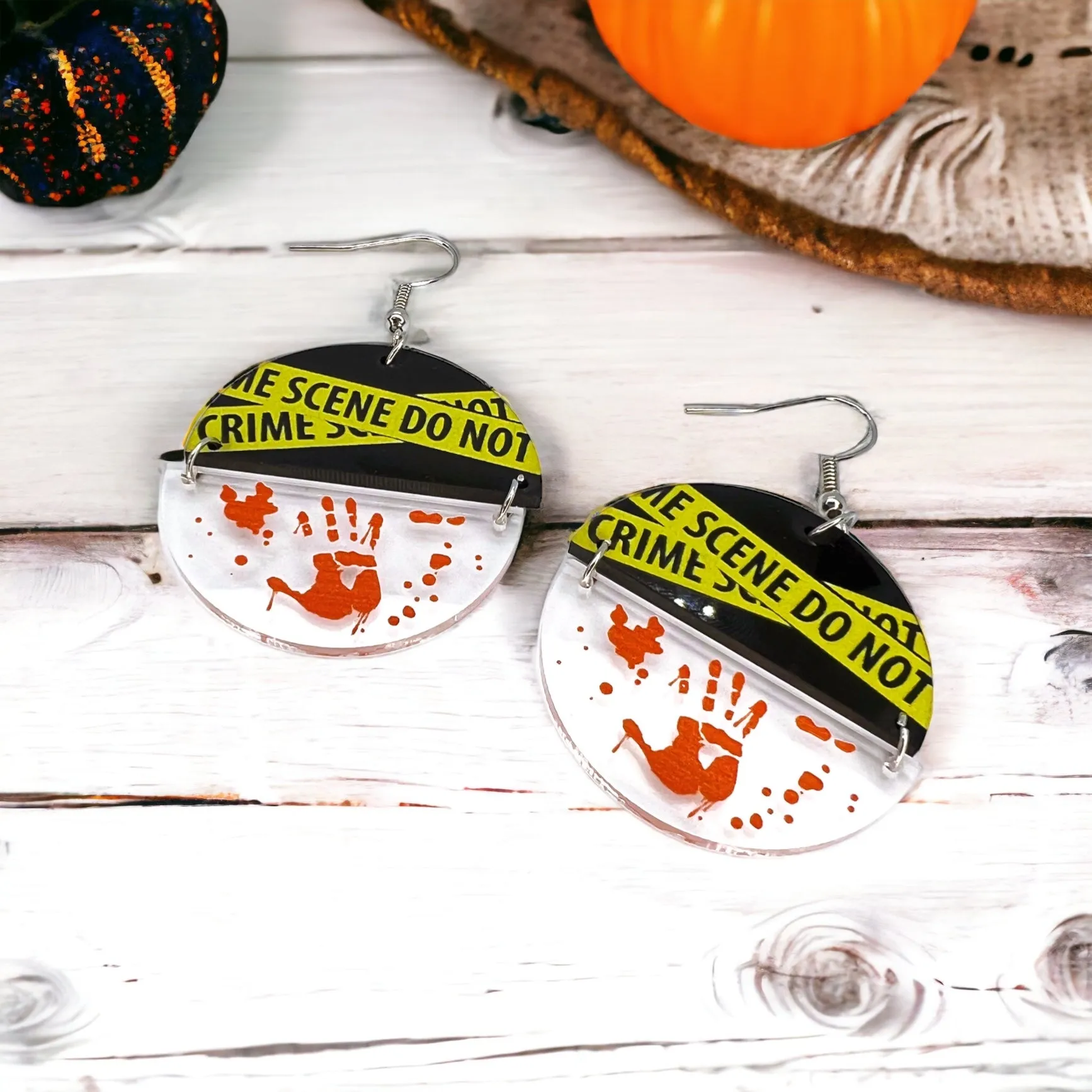 Crime Scene Earrings - True Crime, Halloween Accessories , Halloween Earrings, Halloween Costume, Police Tape