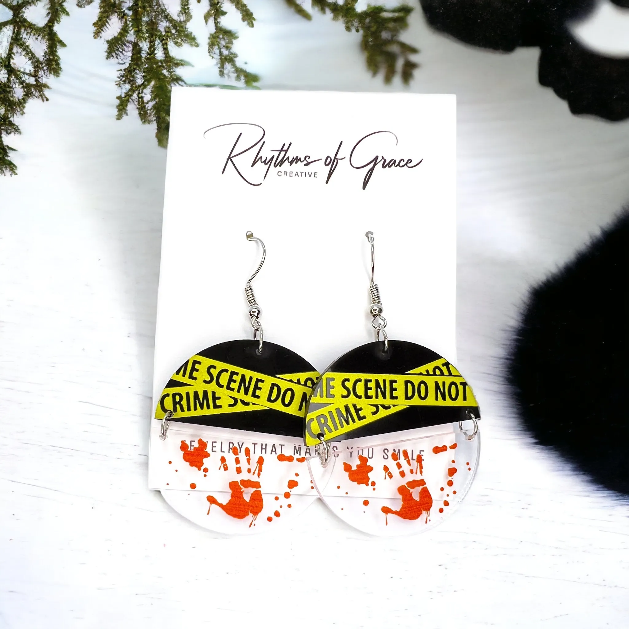 Crime Scene Earrings - True Crime, Halloween Accessories , Halloween Earrings, Halloween Costume, Police Tape