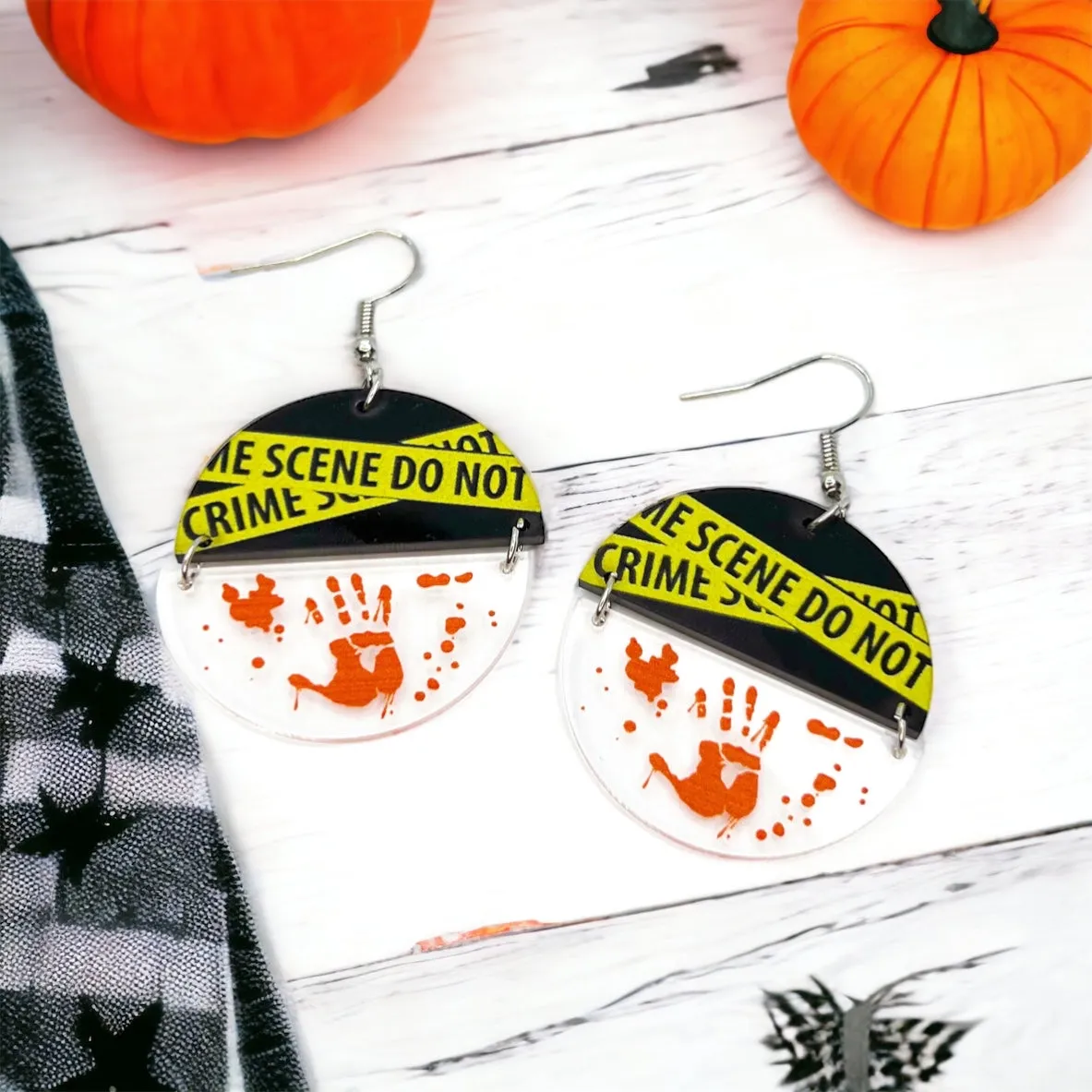 Crime Scene Earrings - True Crime, Halloween Accessories , Halloween Earrings, Halloween Costume, Police Tape