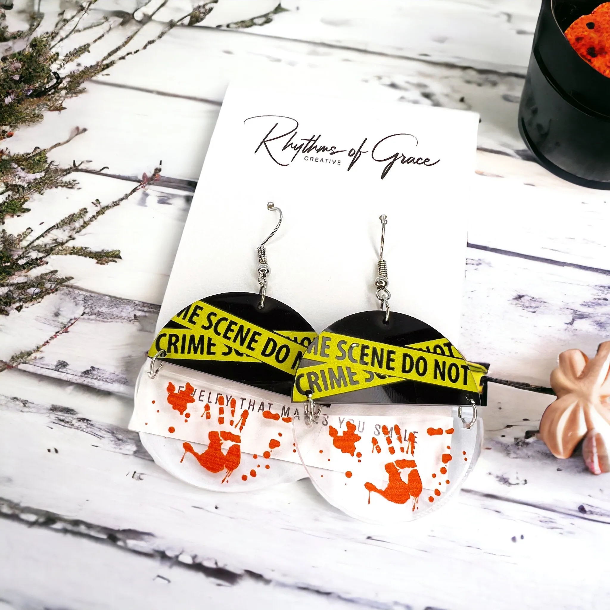 Crime Scene Earrings - True Crime, Halloween Accessories , Halloween Earrings, Halloween Costume, Police Tape