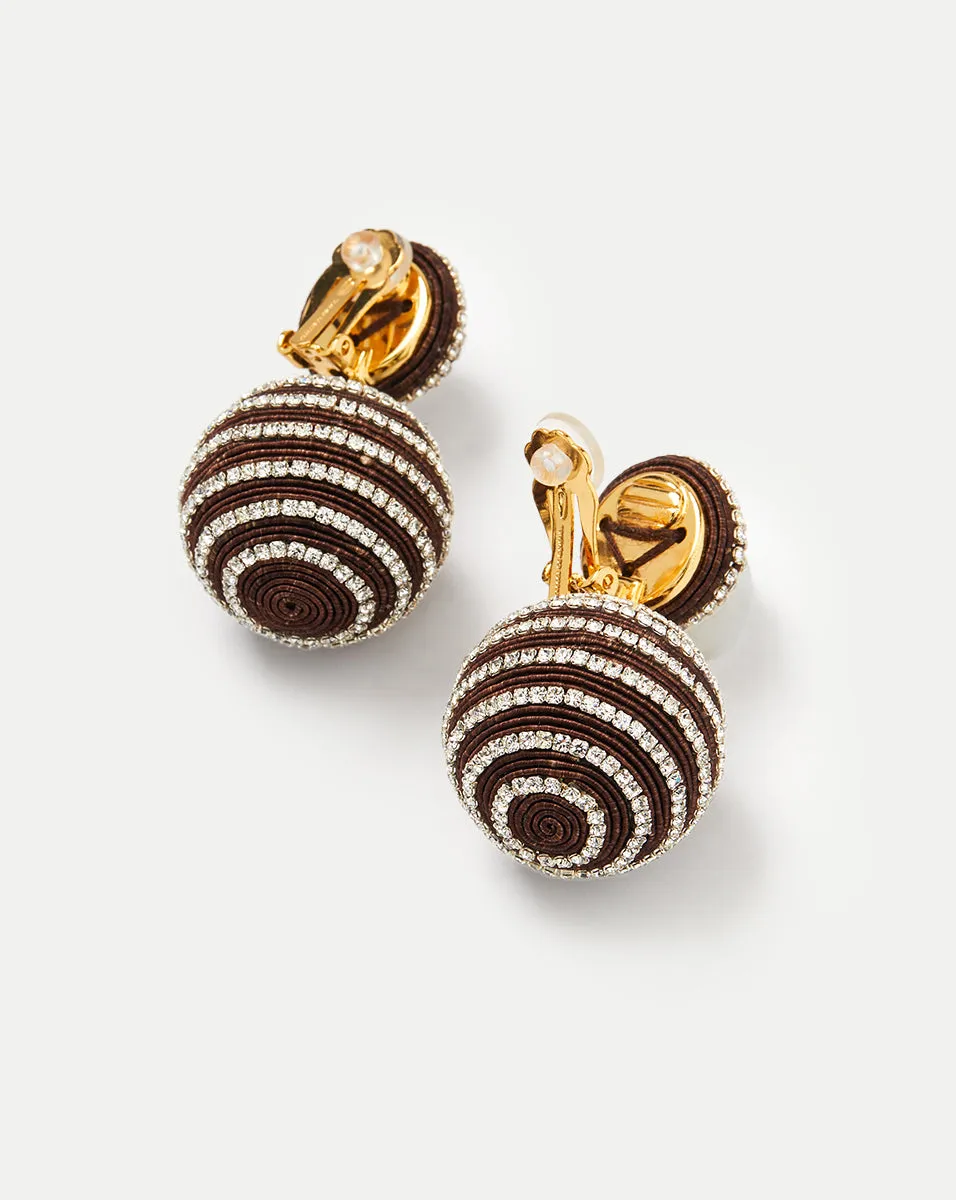 Crystal Brown Stripe Drop Earrings | Clip Backing