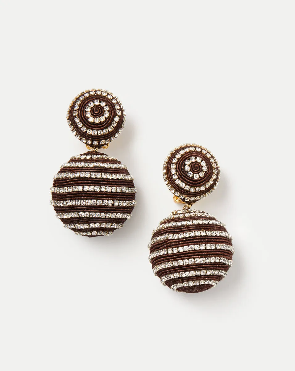 Crystal Brown Stripe Drop Earrings | Clip Backing