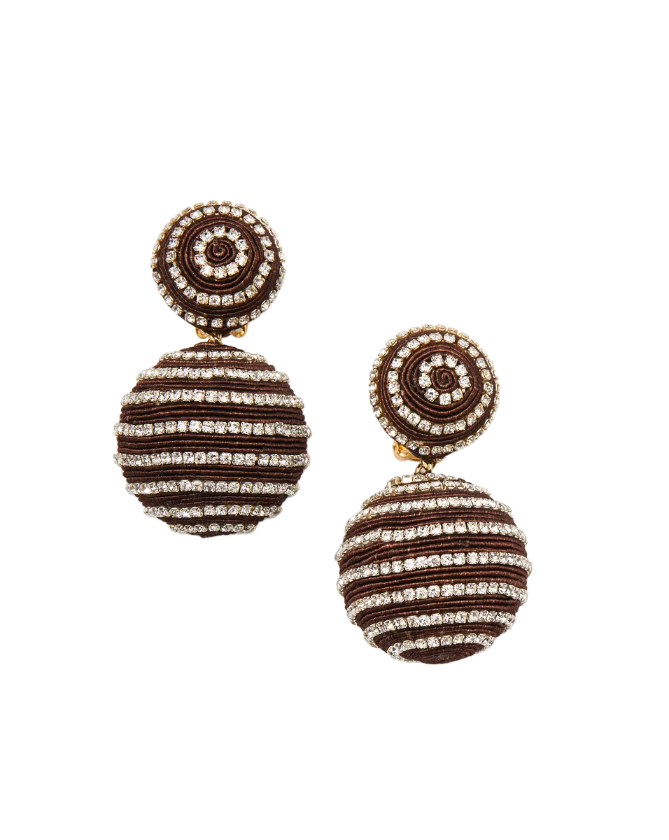 Crystal Brown Stripe Drop Earrings | Clip Backing