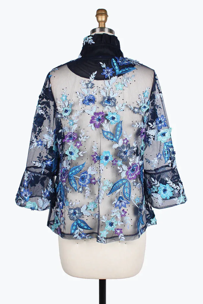 Damee Floral Embroidery Mesh Jacket 2380-BLU