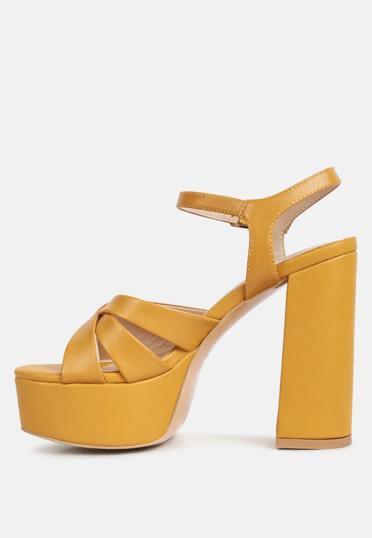 De-Vil Crisscross Straps Slim Block Heel Sandals