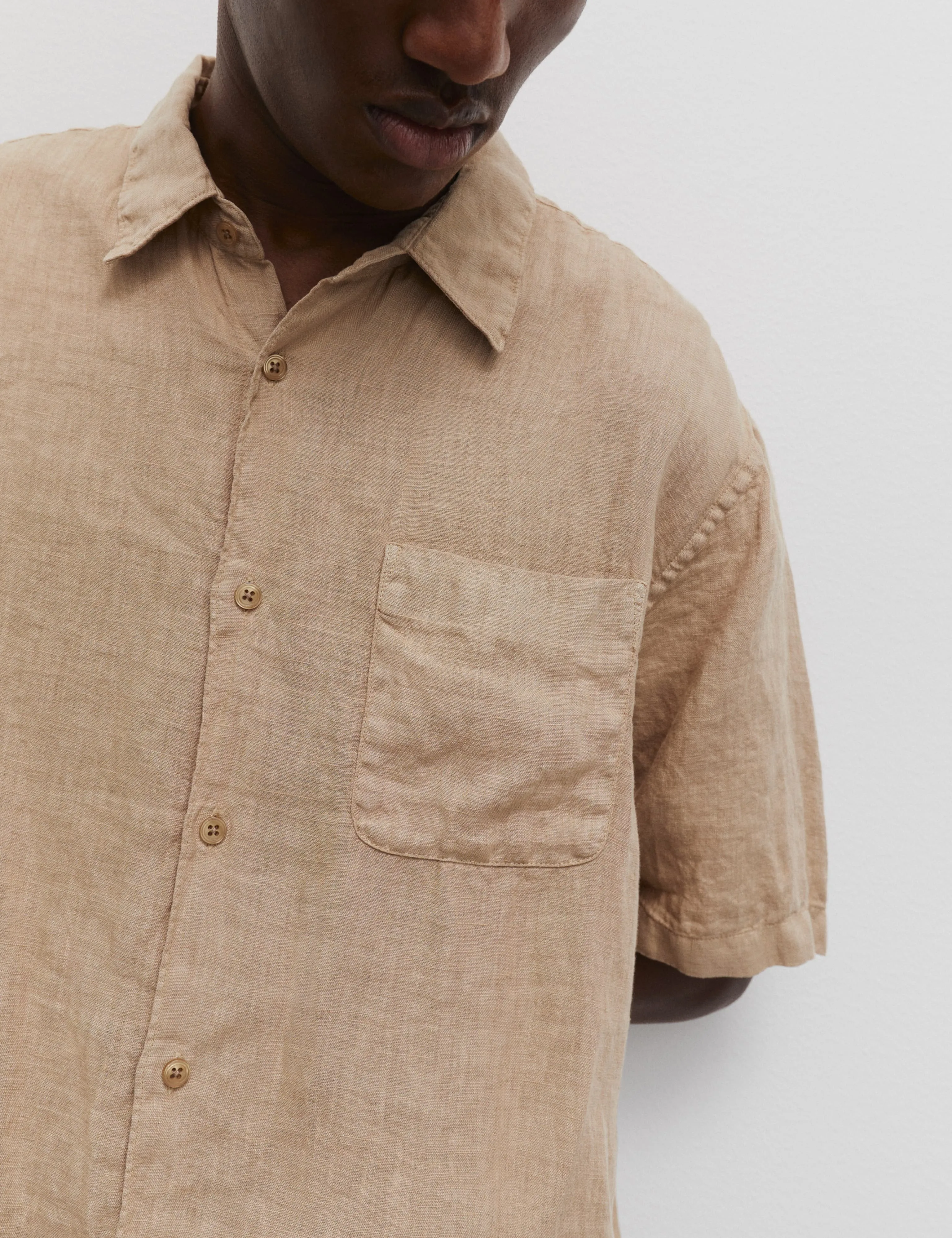 Dyed Linen Victor Shirt SS, Kelp