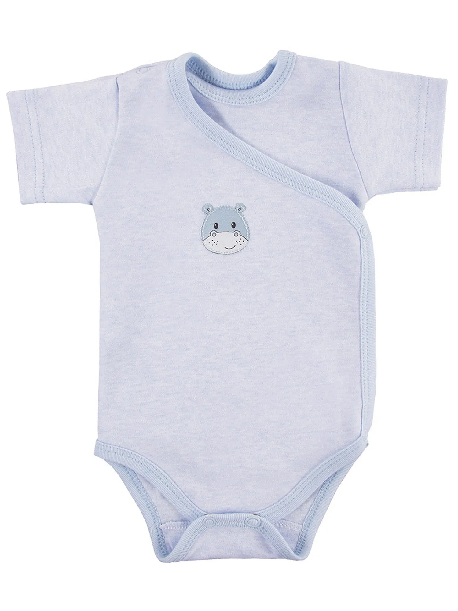 Early Baby Short Sleeved Bodysuit, Cute Hippo Design - Blue