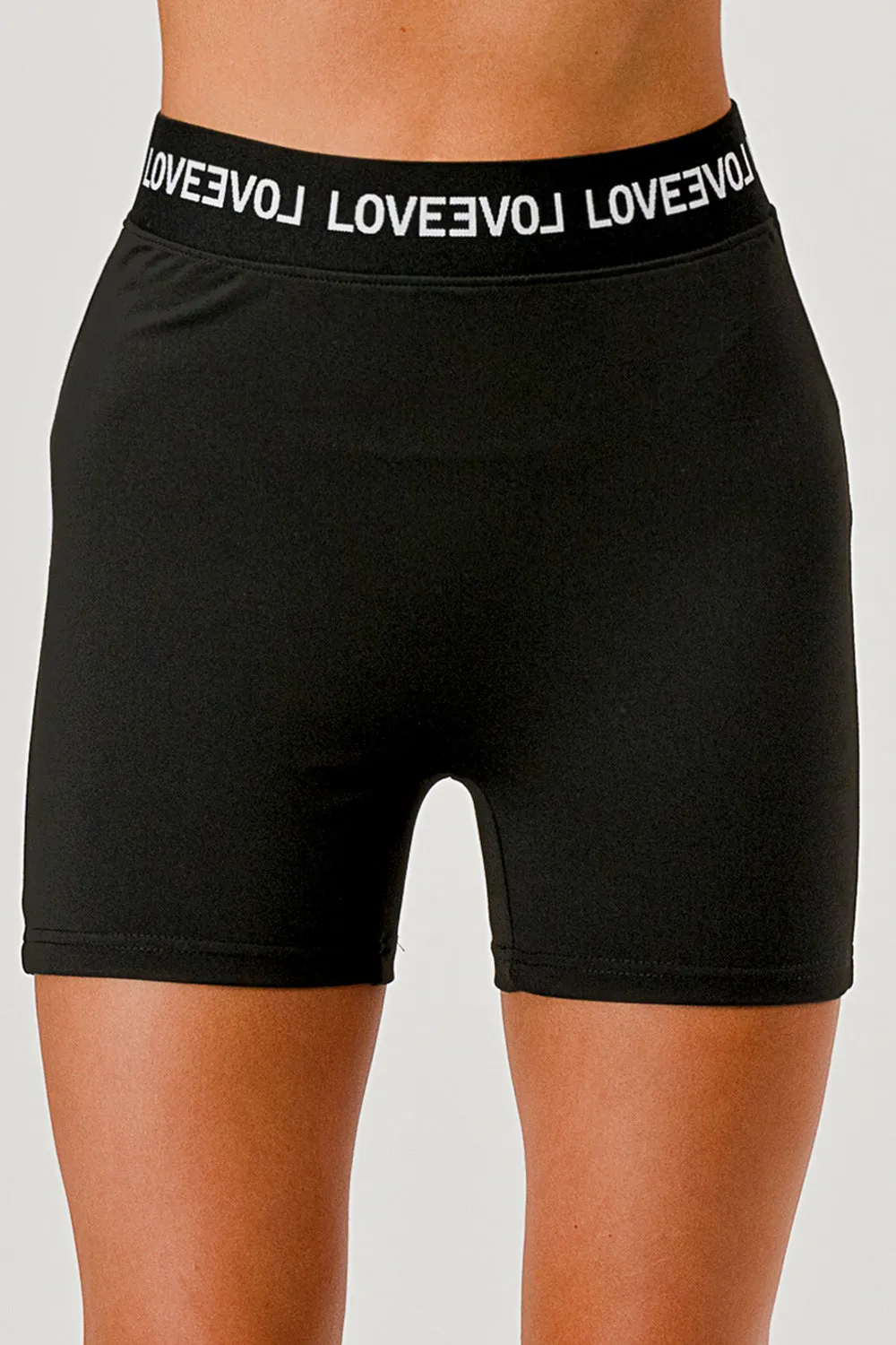 Elastic Waistband Sports Shorts With Wording - Black