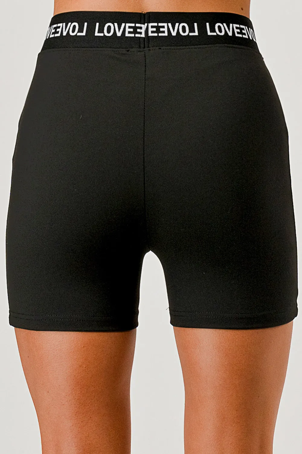 Elastic Waistband Sports Shorts With Wording - Black