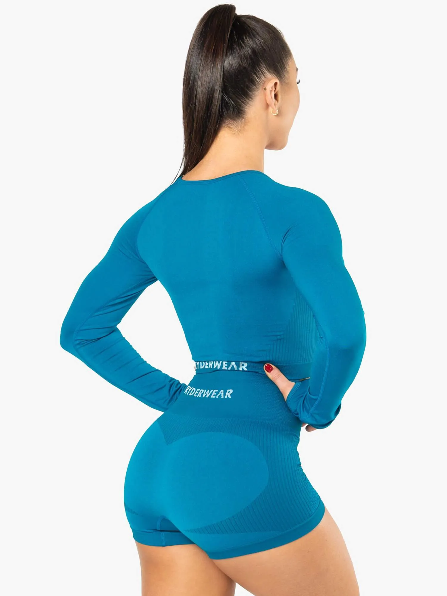 Electra Seamless Long Sleeve Crop Top - Electric Blue