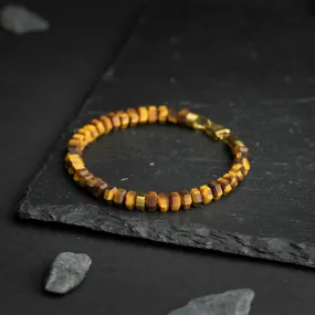 Exclusive bracelet with hand-cut Tiger Eye stone and 18k gold plating