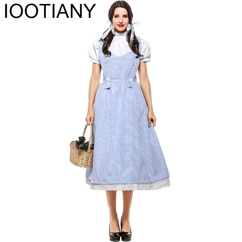 Fairytale Wizard Of Oz Dorothy Blue Gingham Dress Carnival Halloween Costume