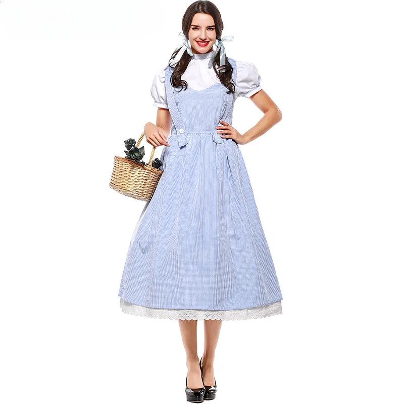 Fairytale Wizard Of Oz Dorothy Blue Gingham Dress Carnival Halloween Costume