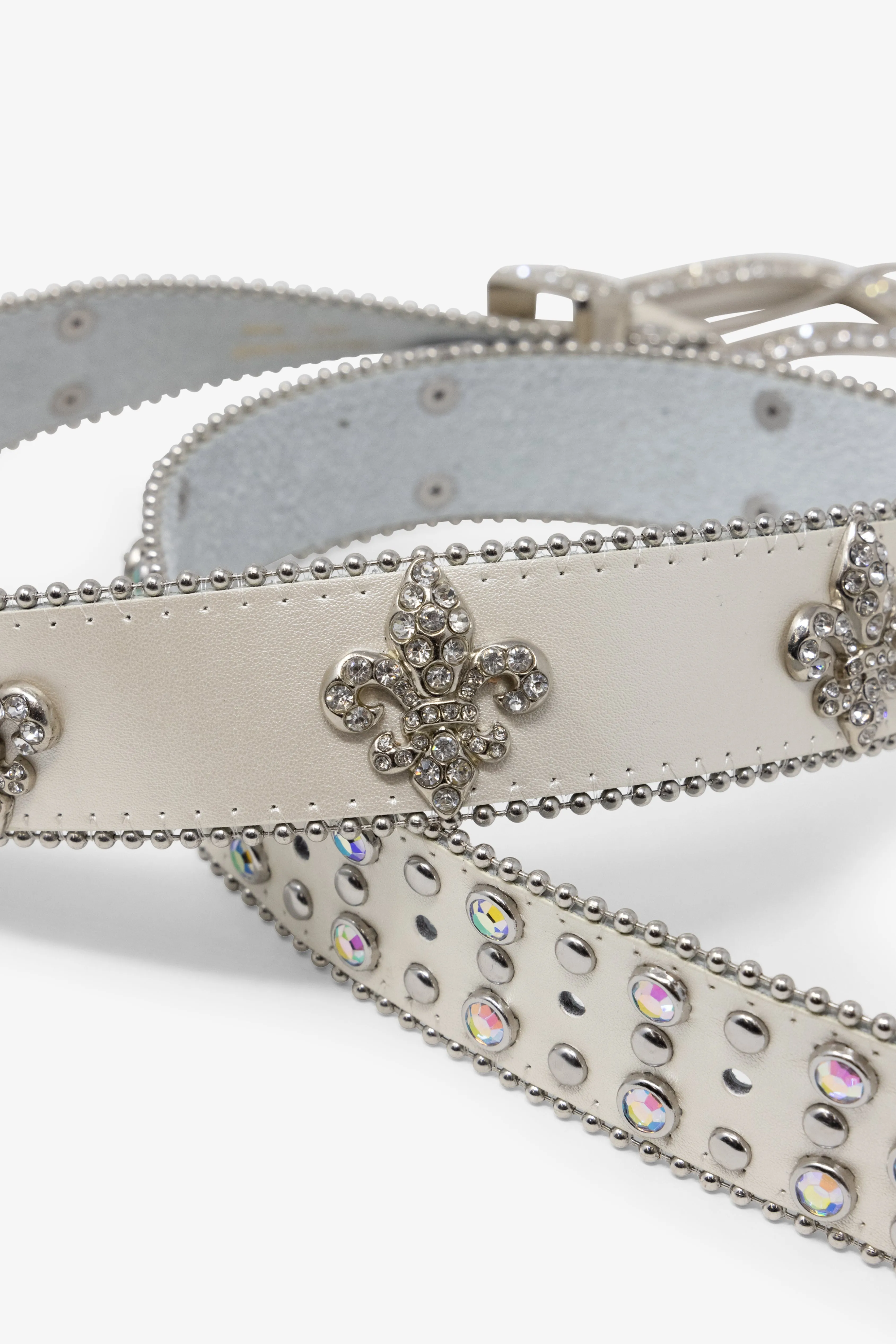 Fleur Studded Rhinestone Belt - Off White