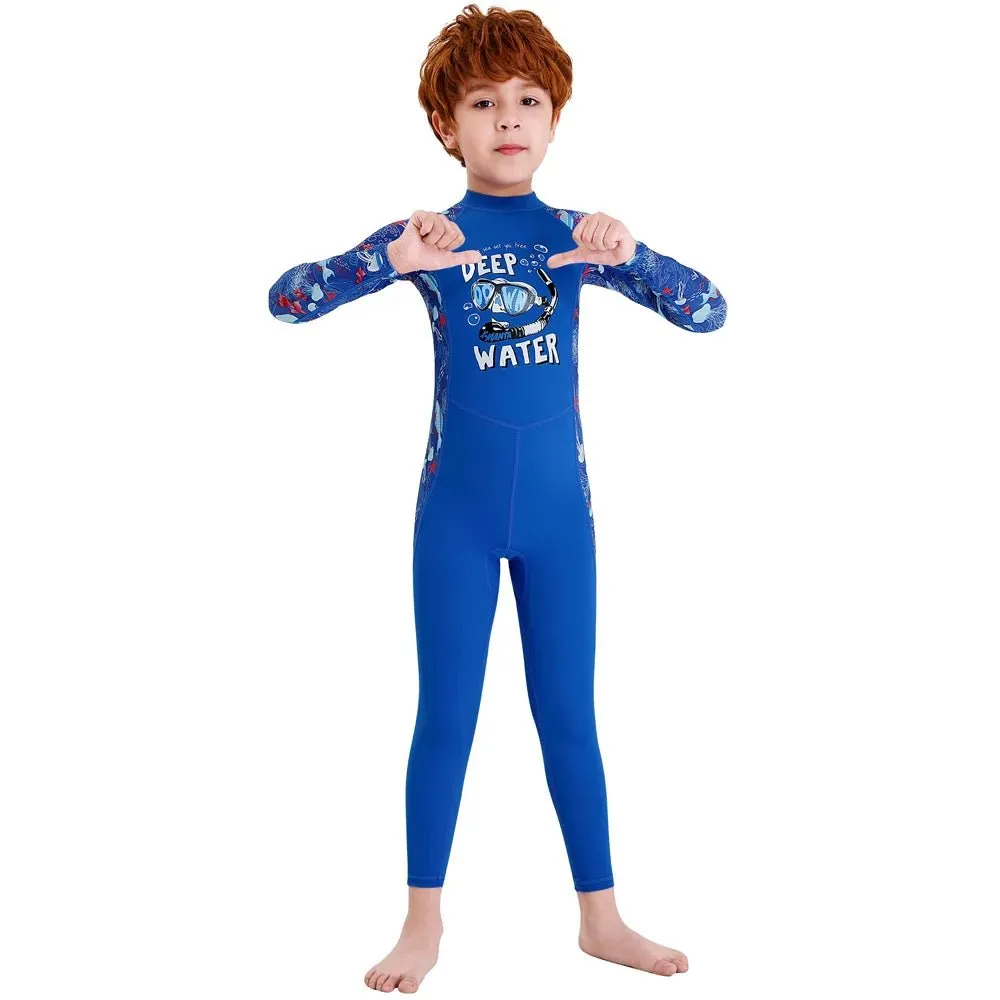 Full Sleeves Cobalt Blue Kids Swimwear Jellyfish printed Full Length UPF 50 