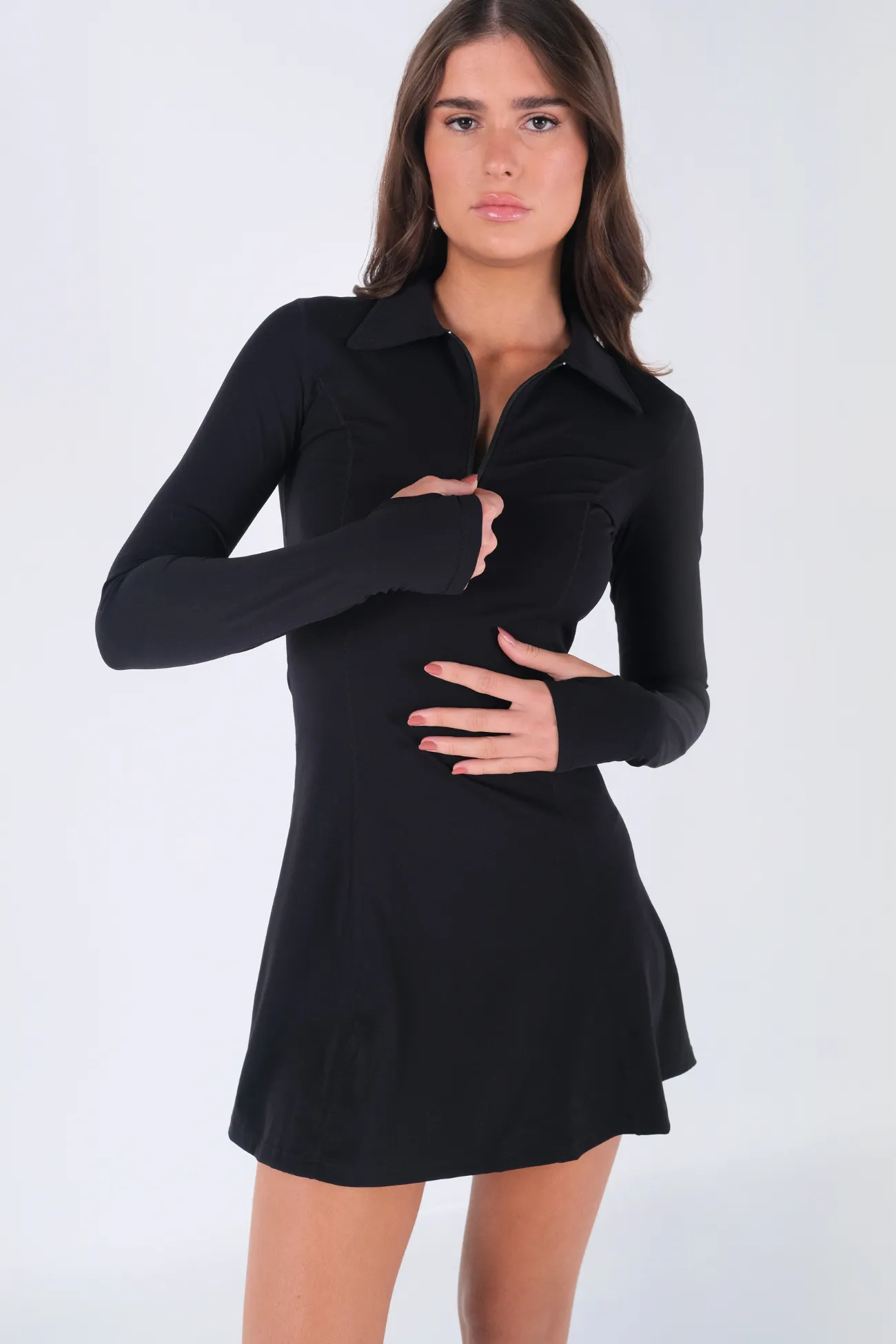 Game Point Long Sleeve Dress - Black