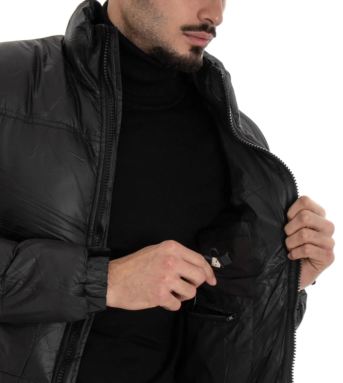 Giubbotto Uomo Bomber Nero Puffer Imbottito Piumino Riscaldabile GIOSAL-G2168A