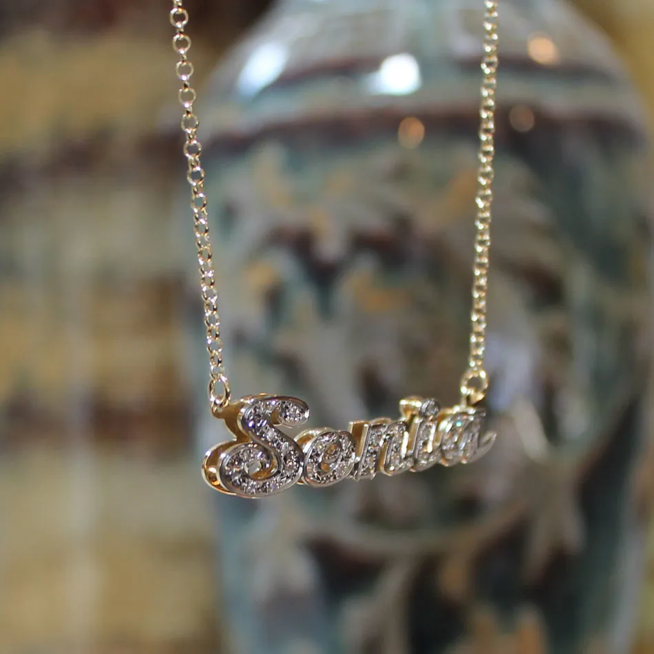 Gold 3D Double Plated Nameplate Necklace with CZ's