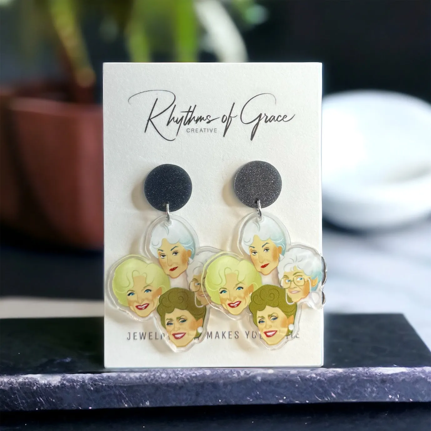 Golden Girls Earrings - Handmade Earrings, Gold Girls Jewelry, Handmade Jewelry, Golden Girls Earrings, Gold Girls, Shady Pines