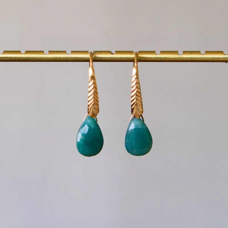 Grandidierite Herringbone Gemstone Drop Earrings in Vermeil