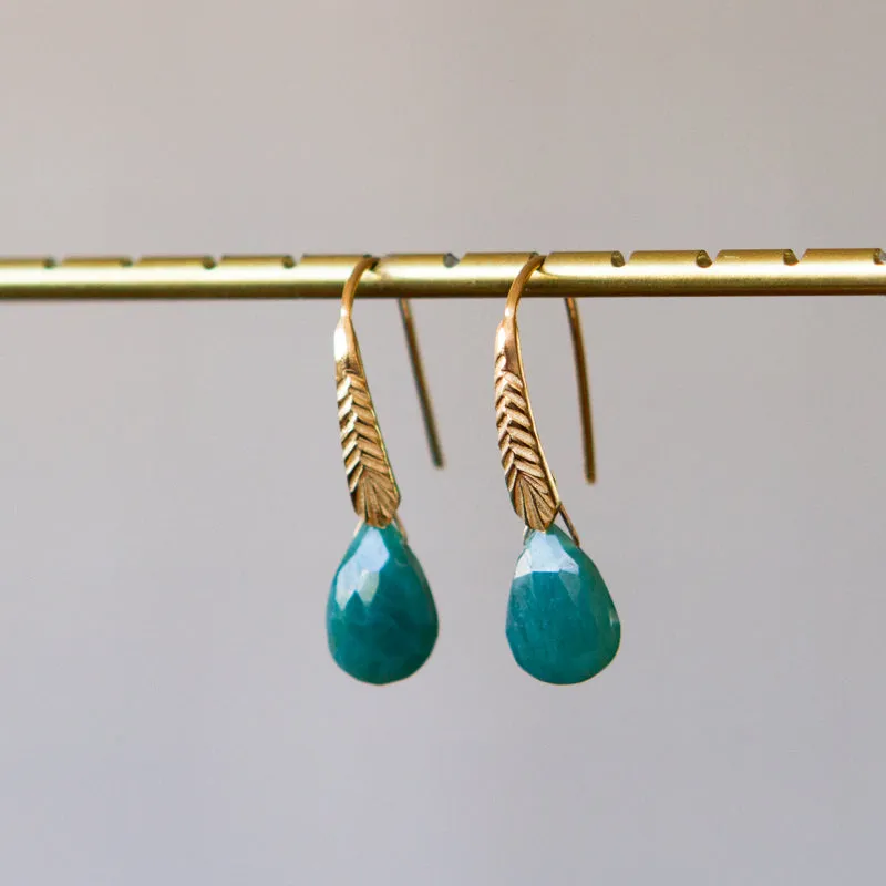 Grandidierite Herringbone Gemstone Drop Earrings in Vermeil